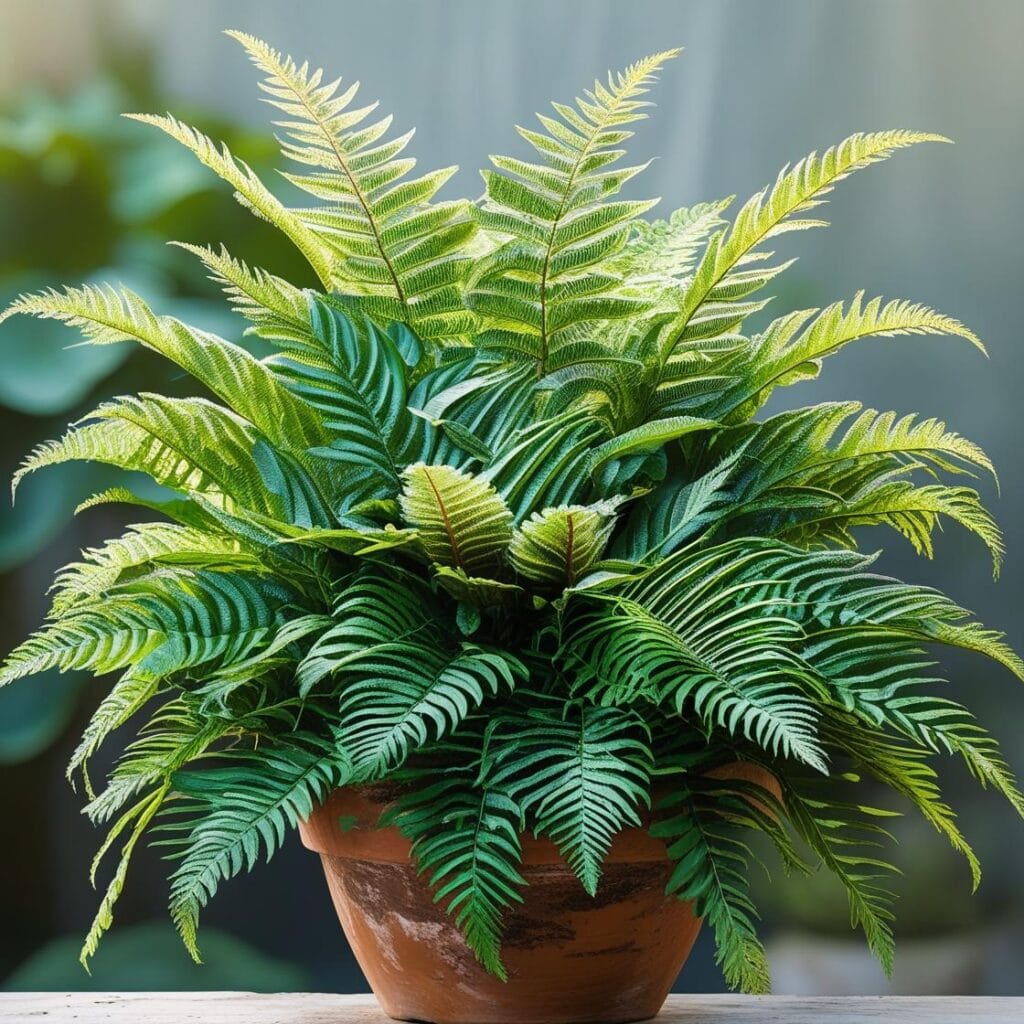 Helecho de Boston en maceta en interior para purificar el aire y decorar el hogar