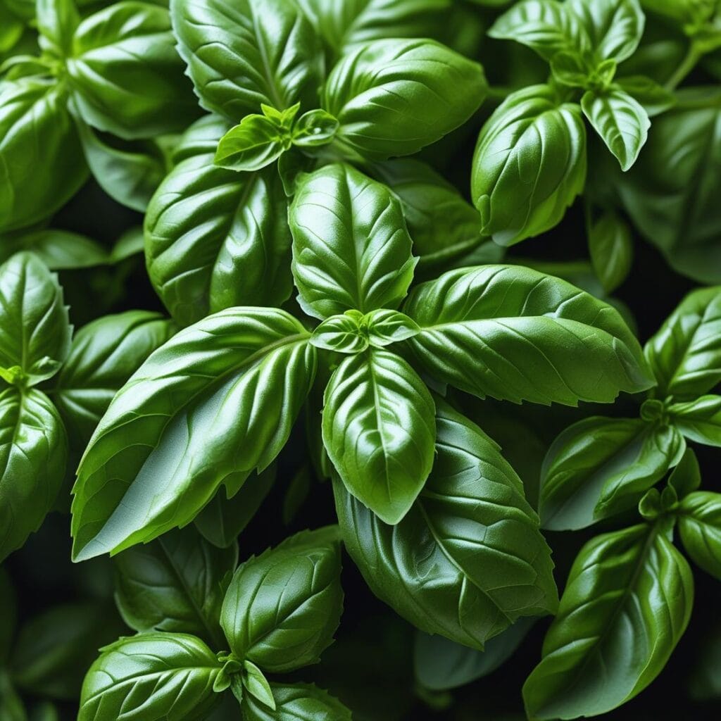 Hojas de albahaca en maceta dentro del hogar como planta purificadora del aire