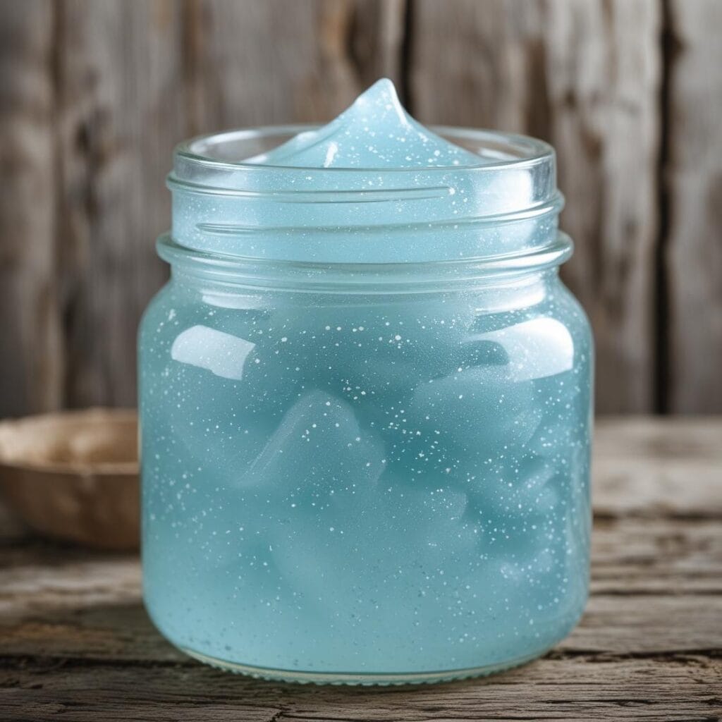 Gel de riego casero con almidón en bote azul para jardín