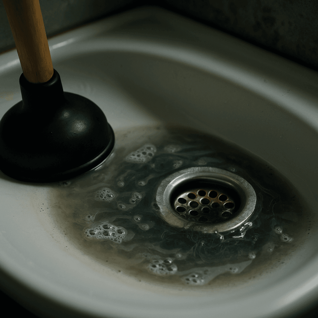 Soluciones para desatascar desagües obstruidos en el hogar con plunger y eliminación de agua sucia