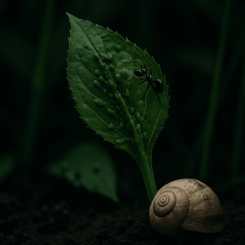 Soluciones naturales para eliminar plagas del jardín como pulgones, hormigas y caracoles en hojas verdes