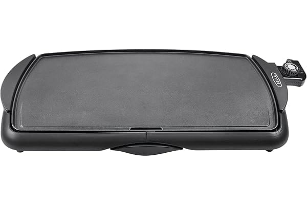 Plancha eléctrica antiadherente para cocina – Ideal para desayunos, carnes y pancakes Plancha eléctrica antiadherente negra con control de temperatura ajustable para cocinar alimentos