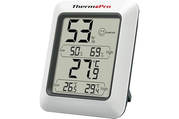 Termómetro e higrómetro digital ThermoPro TP50 – Medidor de temperatura y humedad interior con pantalla LCD grande Termómetro e higrómetro digital ThermoPro TP50 con pantalla LCD grande que muestra temperatura, humedad y nivel de confort ambiental
