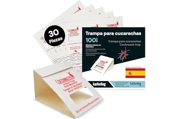 Trampa para Cucarachas 100i | Pack de 30 Trampas Adhesivas Eficaces para Eliminar Cucarachas – Kaferling Trampas adhesivas para cucarachas Kaferling 100i, pack de 30 unidades, trampa ecológica sin veneno para control de plagas en el hogar y jardín